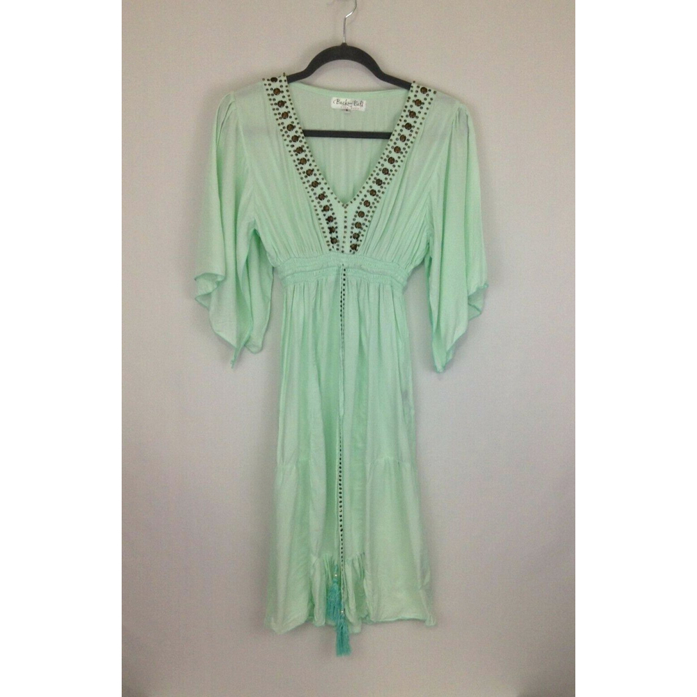 Back From Bali Women's Bathing Suit Cover with Beaded Deep V Neck Size S -XS - Picture 2 of 10